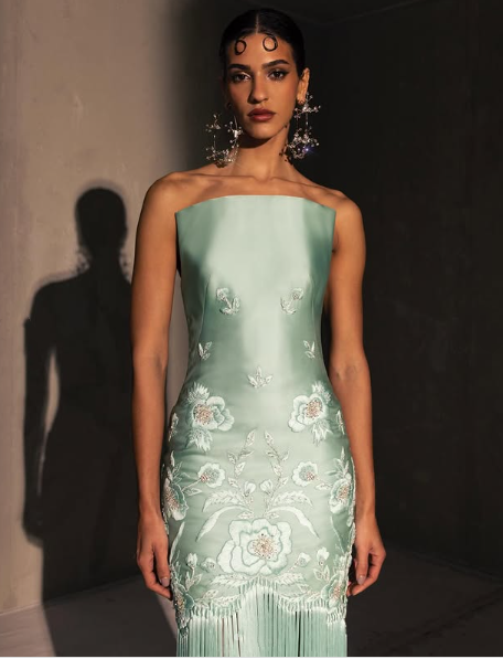 Fancy Mermaid Strapless Neckline Green Satin Long Prom & Evening Dress Formal Dress - View 3 | FashionDia