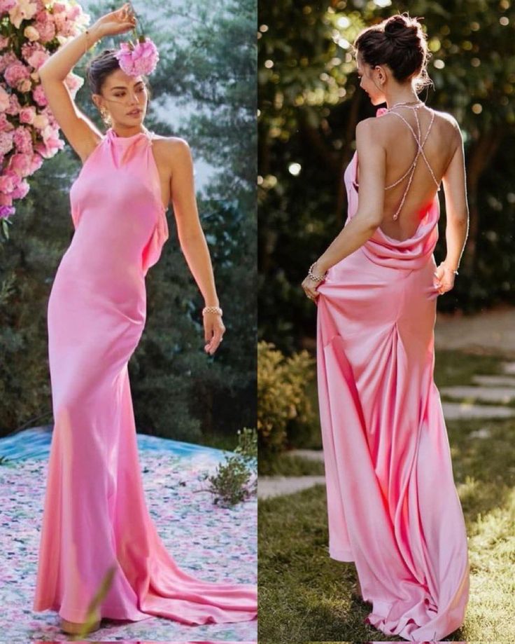 Pretty Mermaid Halter Pink Backless Prom Dress Evening Dress Formal Dress