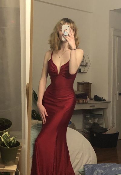 Burgundy mermaid long prom dress spaghetti straps simple prom dress - FashionDia