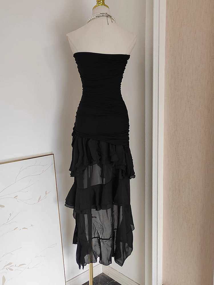 Sexy Sheath Strapless Black High Low Women's Holiday Dresses Birthday Outfits