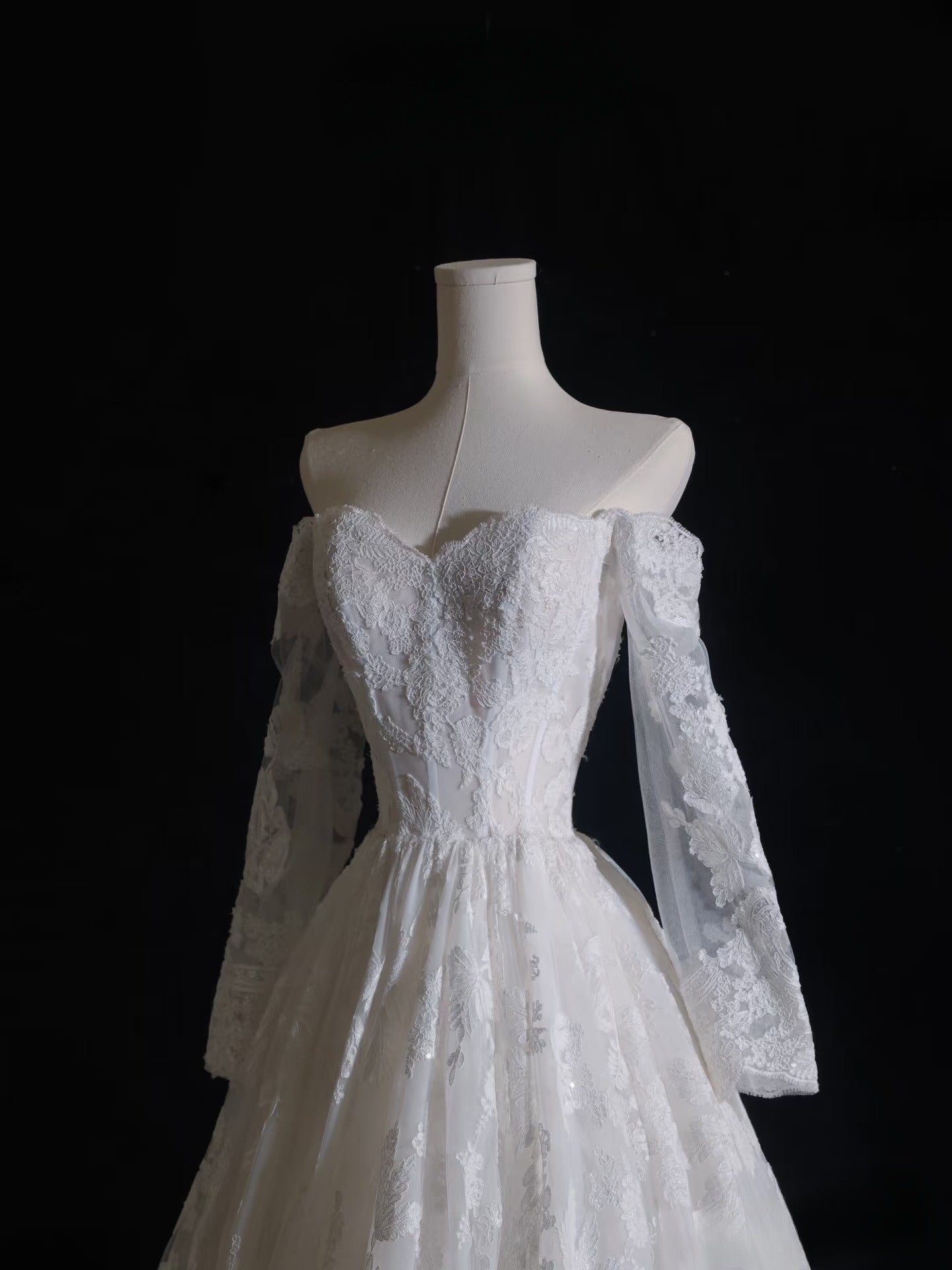 Timeless A line Off The Shoulder White Lace Long Sleeves Wedding Dresses Bridal Dress