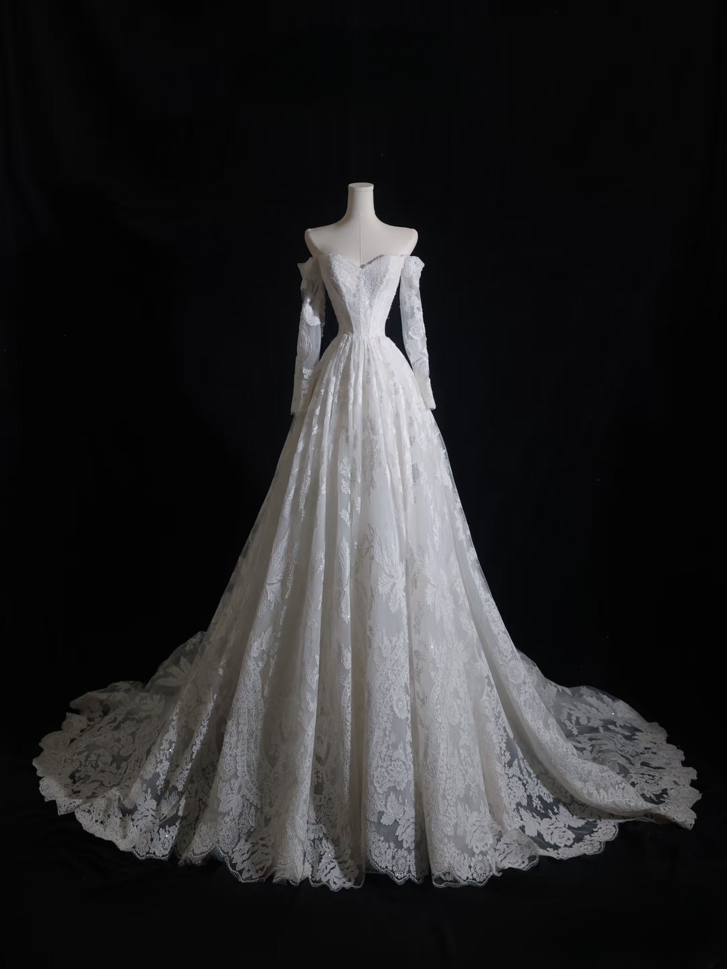 Timeless A line Off The Shoulder White Lace Long Sleeves Wedding Dresses Bridal Dress