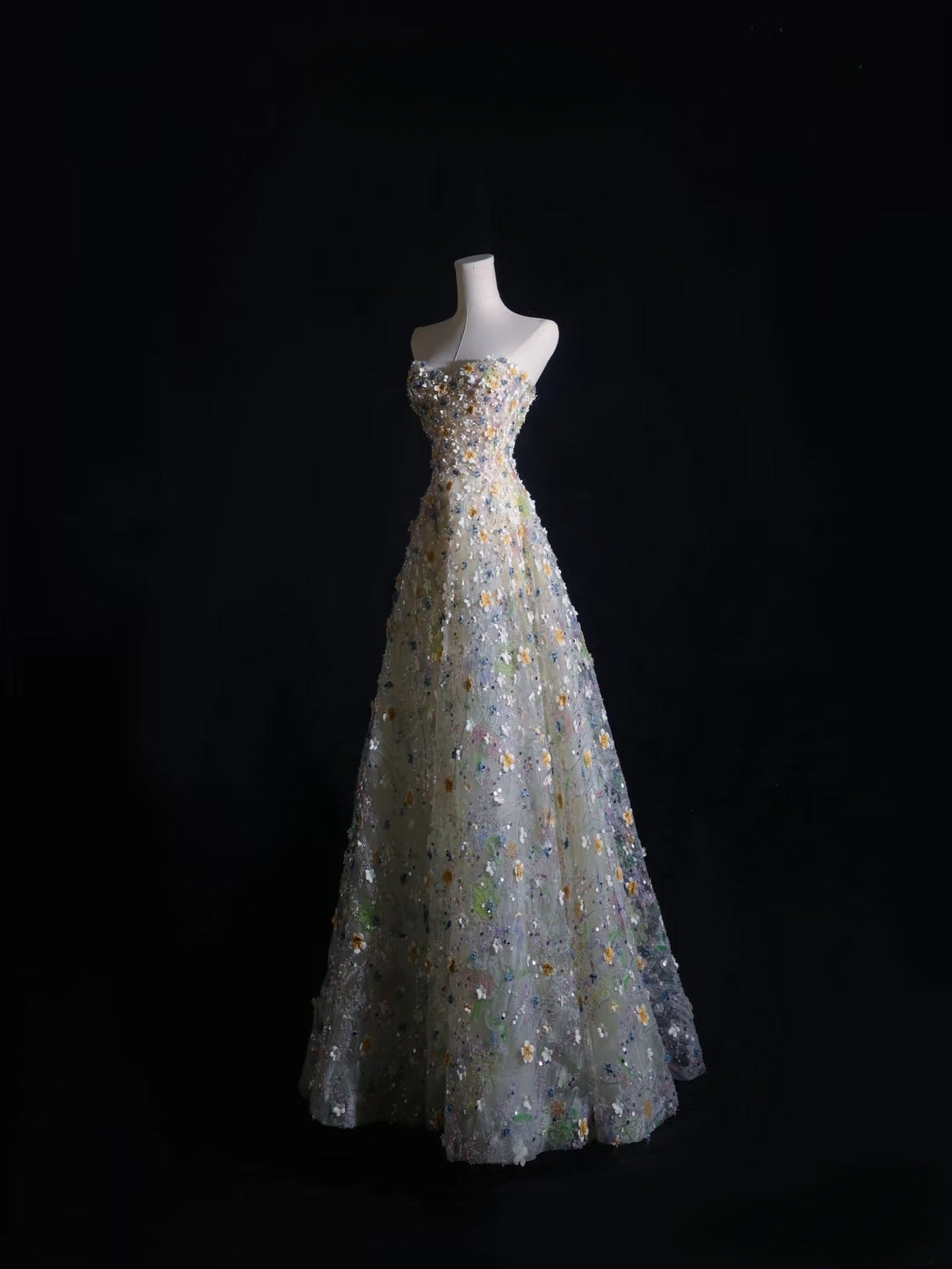 Pretty A-Line Sweetheart Tulle Floral Long Prom Dresses Evening Gowns - View 2 | FashionDia