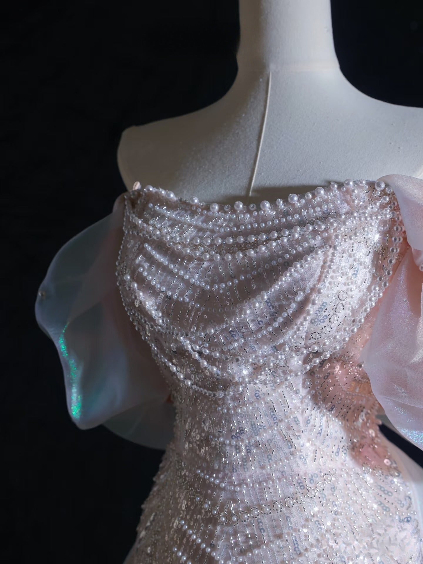 Pretty A line Off The Shoulder Pink Sequin Long Prom Dresses Evening Gowns