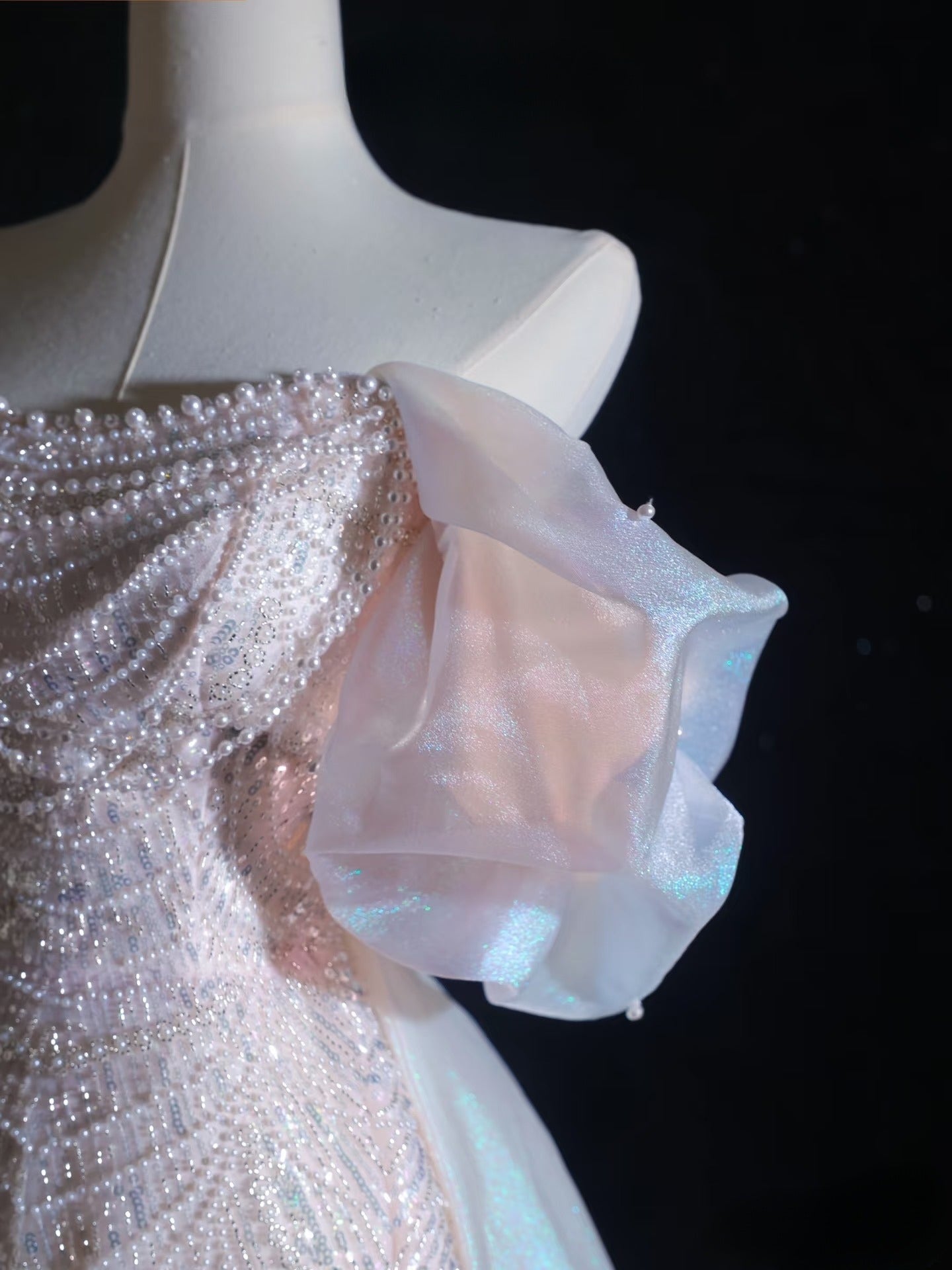 Pretty A line Off The Shoulder Pink Sequin Long Prom Dresses Evening Gowns