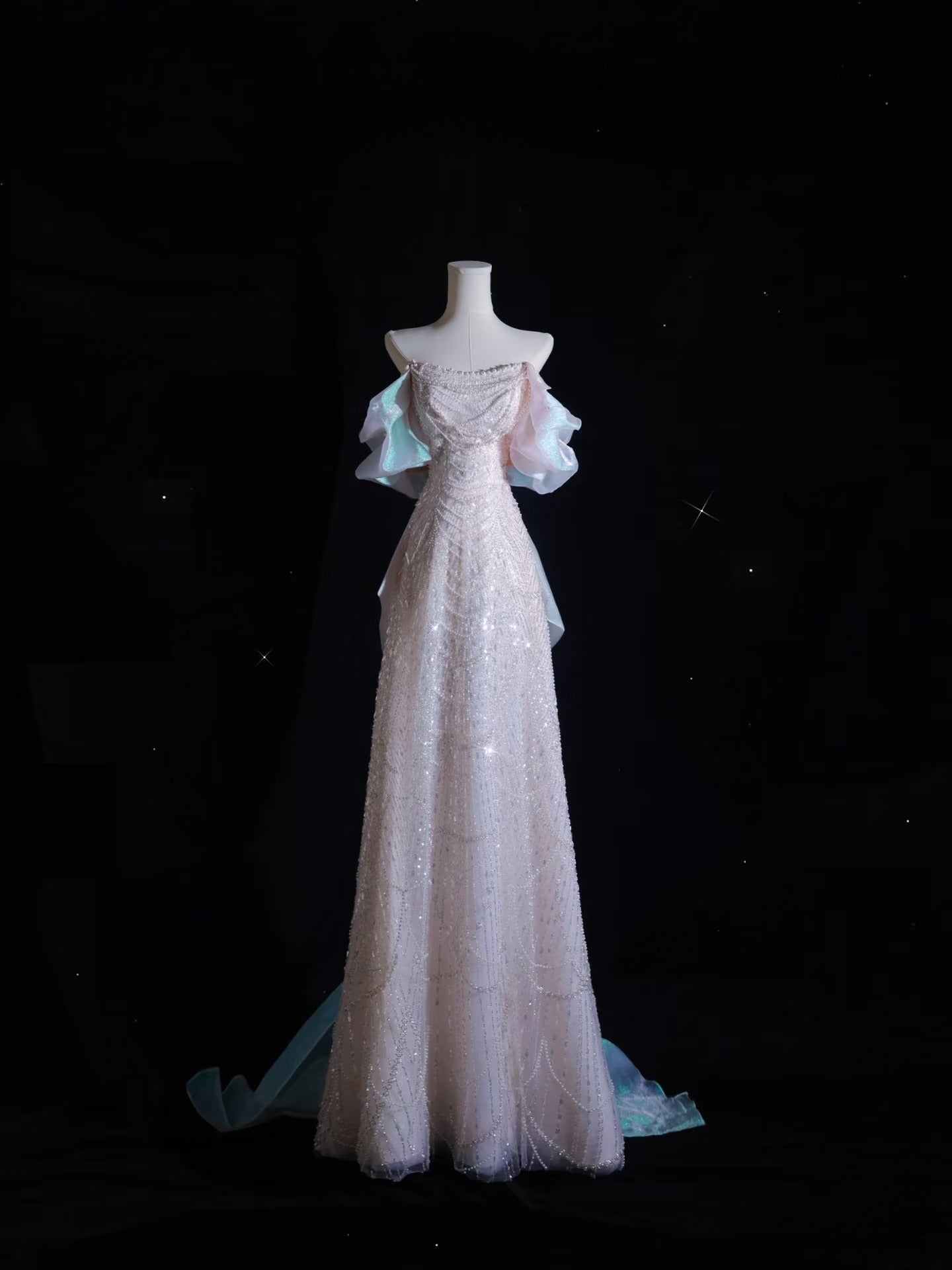 Pretty A line Off The Shoulder Pink Sequin Long Prom Dresses Evening Gowns