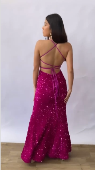 Beautiful Mermaid Spaghetti Straps Backless Sequin Long Party Dresses Prom Dress - View 3 | FashionDia