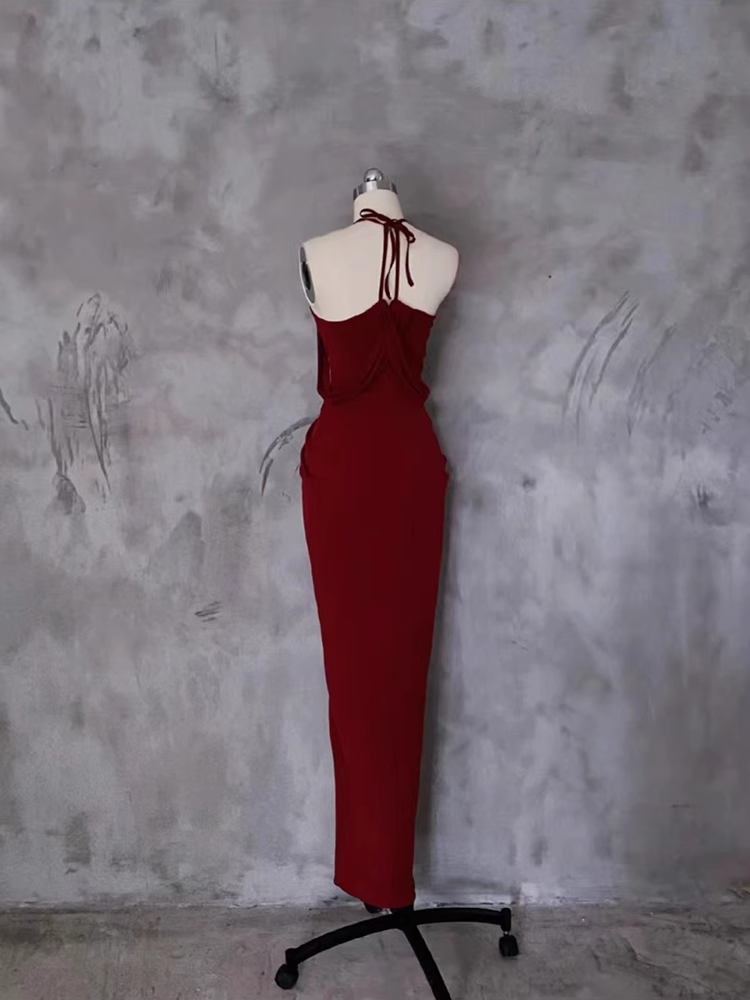 Pretty Sheath Halter Burgundy Prom Dresses Long Birthday Dress - View 2 | FashionDia