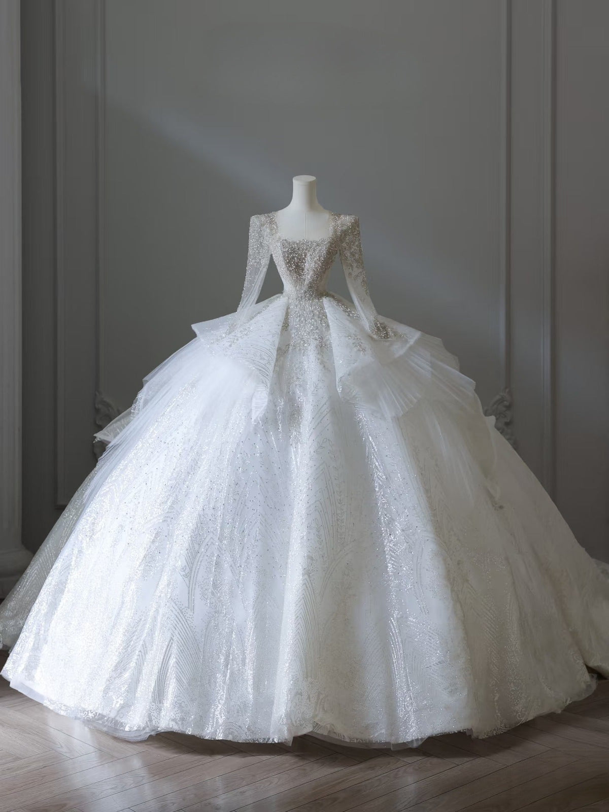 Timeless Ball Gown Square Neckline Sequin Long Wedding Dress