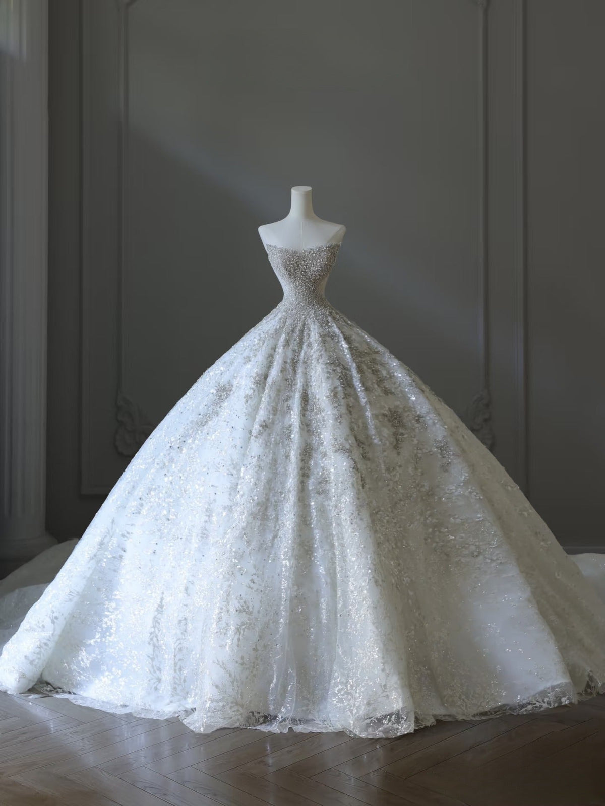 Timeless Ball Gown Sweetheart Sequin Ivory Long Wedding Dress