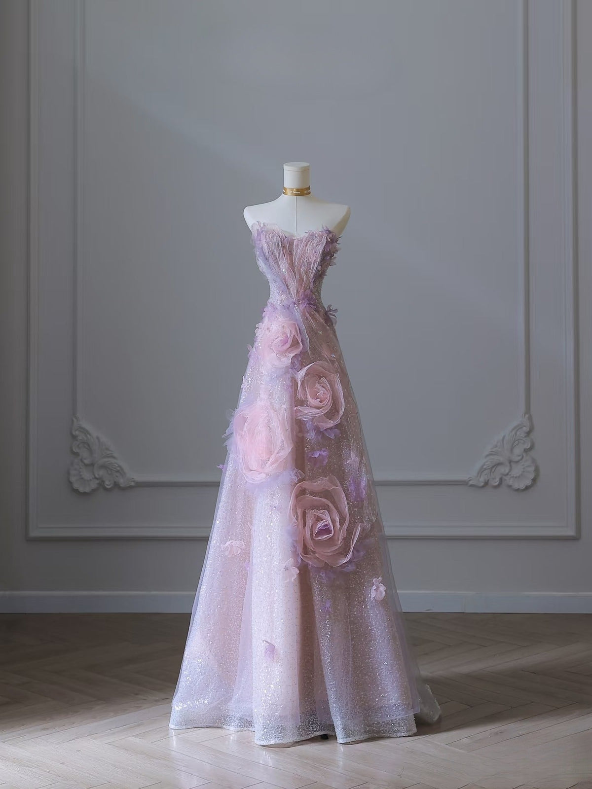 Classy Balll Gown Sweetheart Floral Lilac Tulle Long Evening & Prom Dress - FashionDia