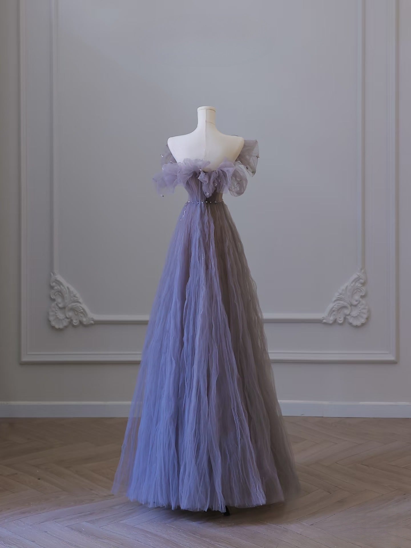 Classy A Line Off The Shoulder Lilac Tulle Long Evening Dress Prom Dresses