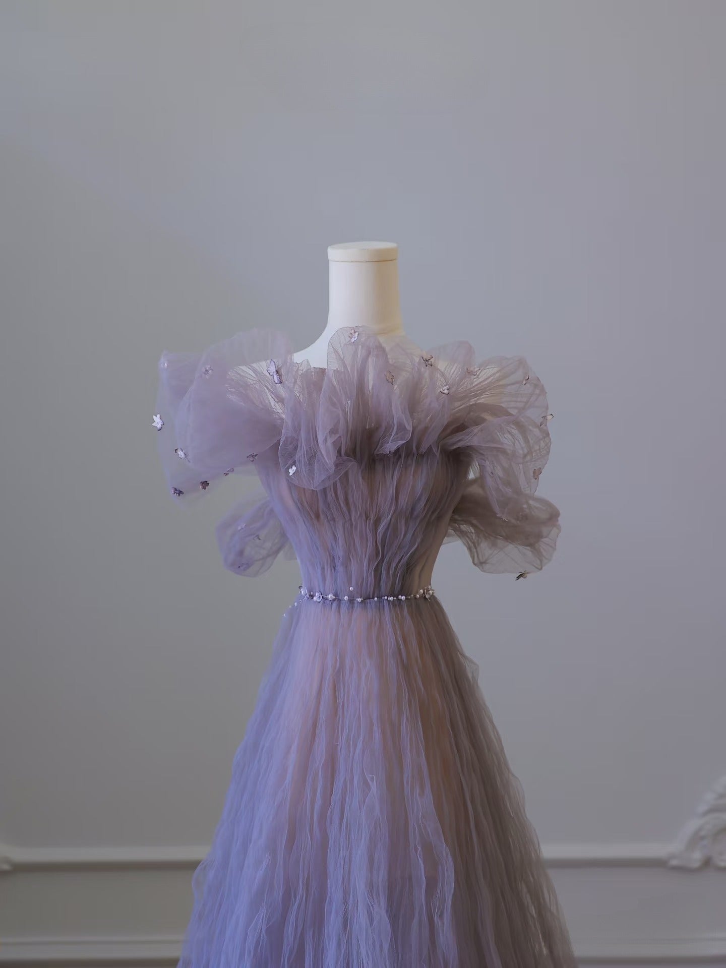 Classy A Line Off The Shoulder Lilac Tulle Long Evening Dress Prom Dresses