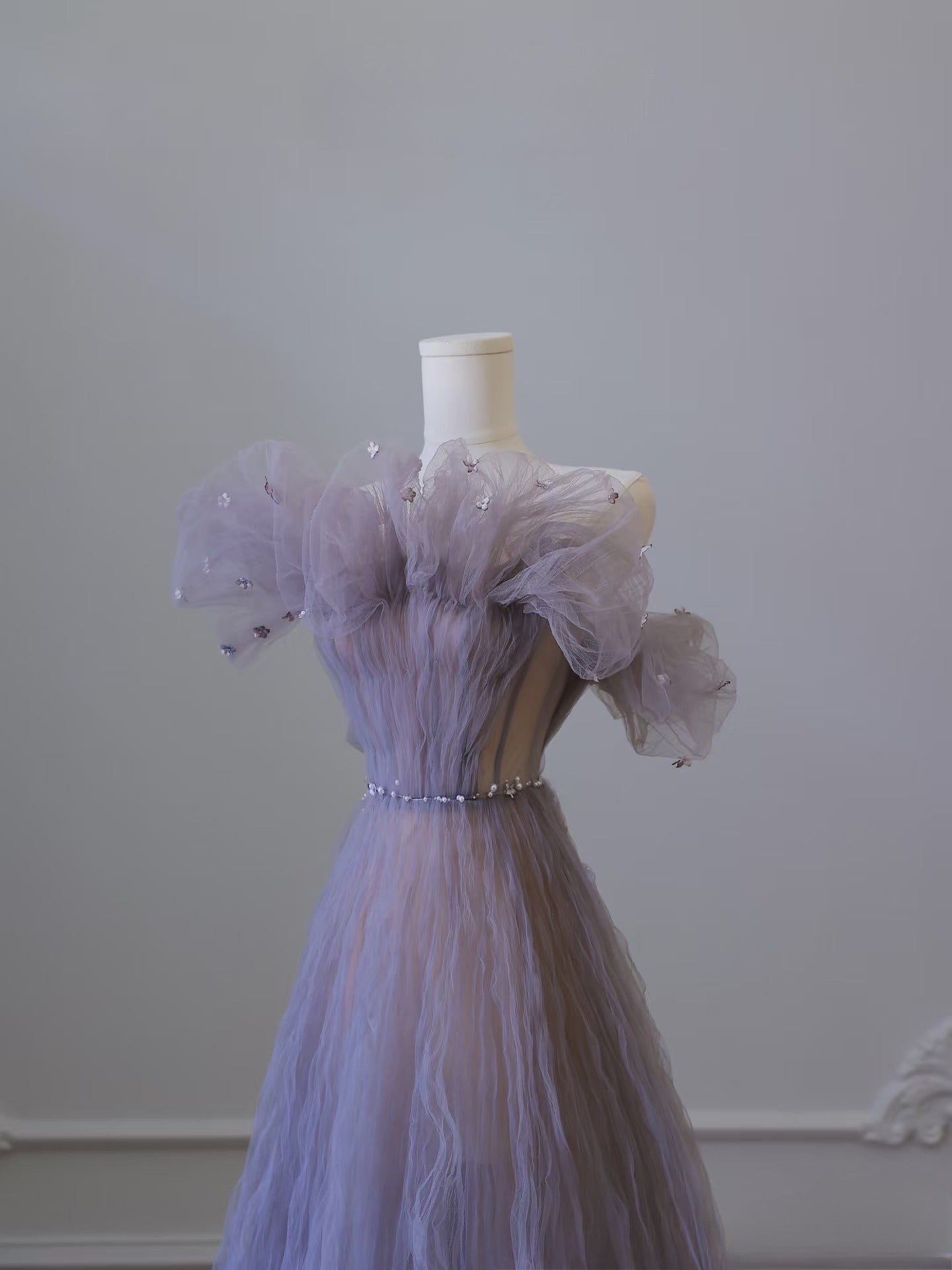 Classy A Line Off The Shoulder Lilac Tulle Long Evening Dress Prom Dresses