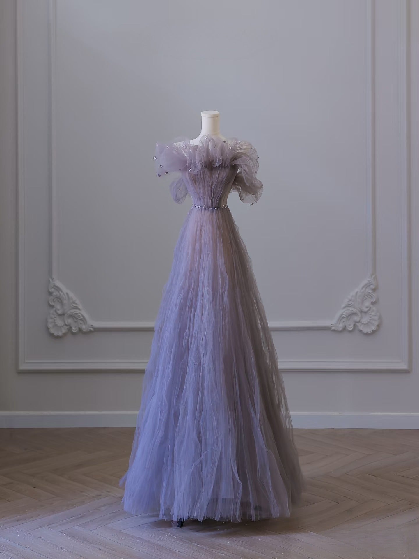 Classy A Line Off The Shoulder Lilac Tulle Long Evening Dress Prom Dresses