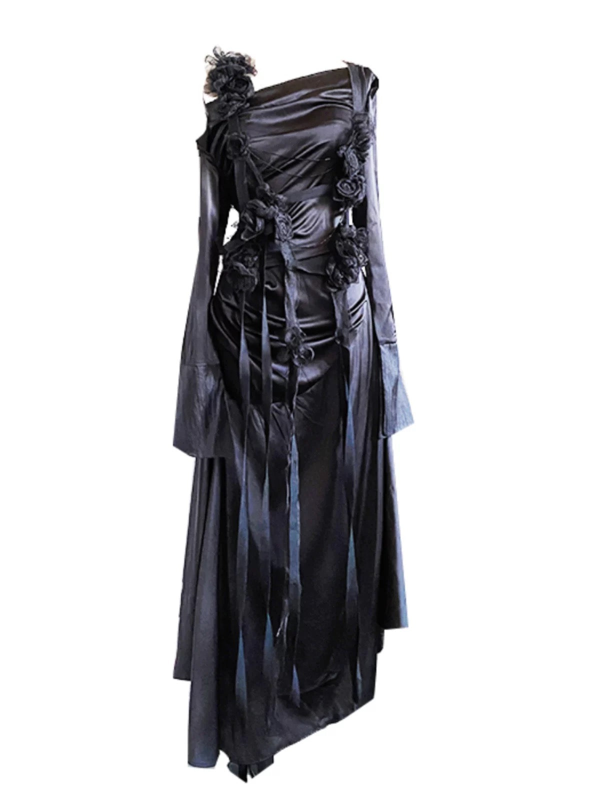 Chic A-Line Straps Black Long Prom Dresses Birthday Dress With Sleeves - View 4 | FashionDia