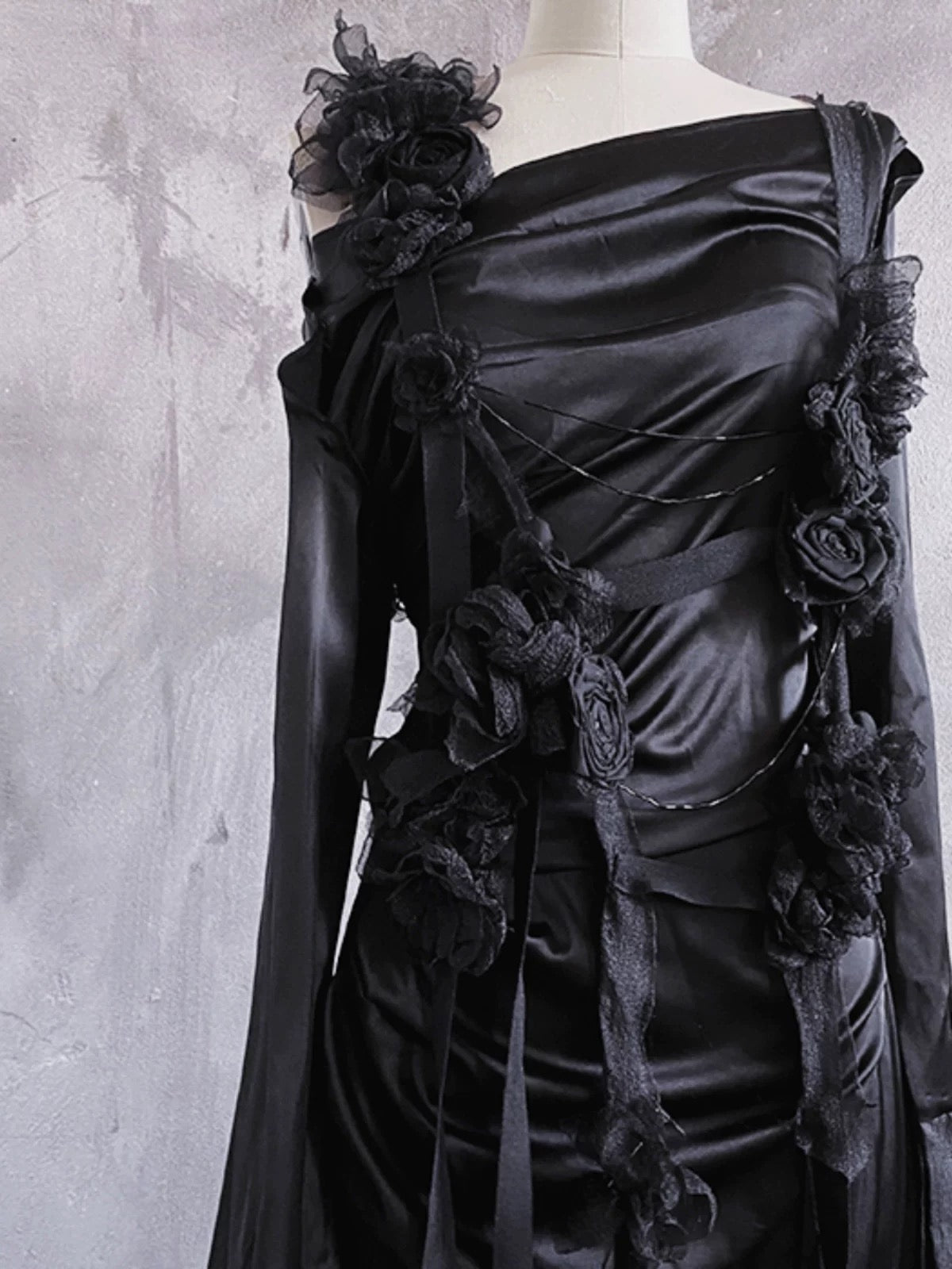Chic A-Line Straps Black Long Prom Dresses Birthday Dress With Sleeves - View 2 | FashionDia
