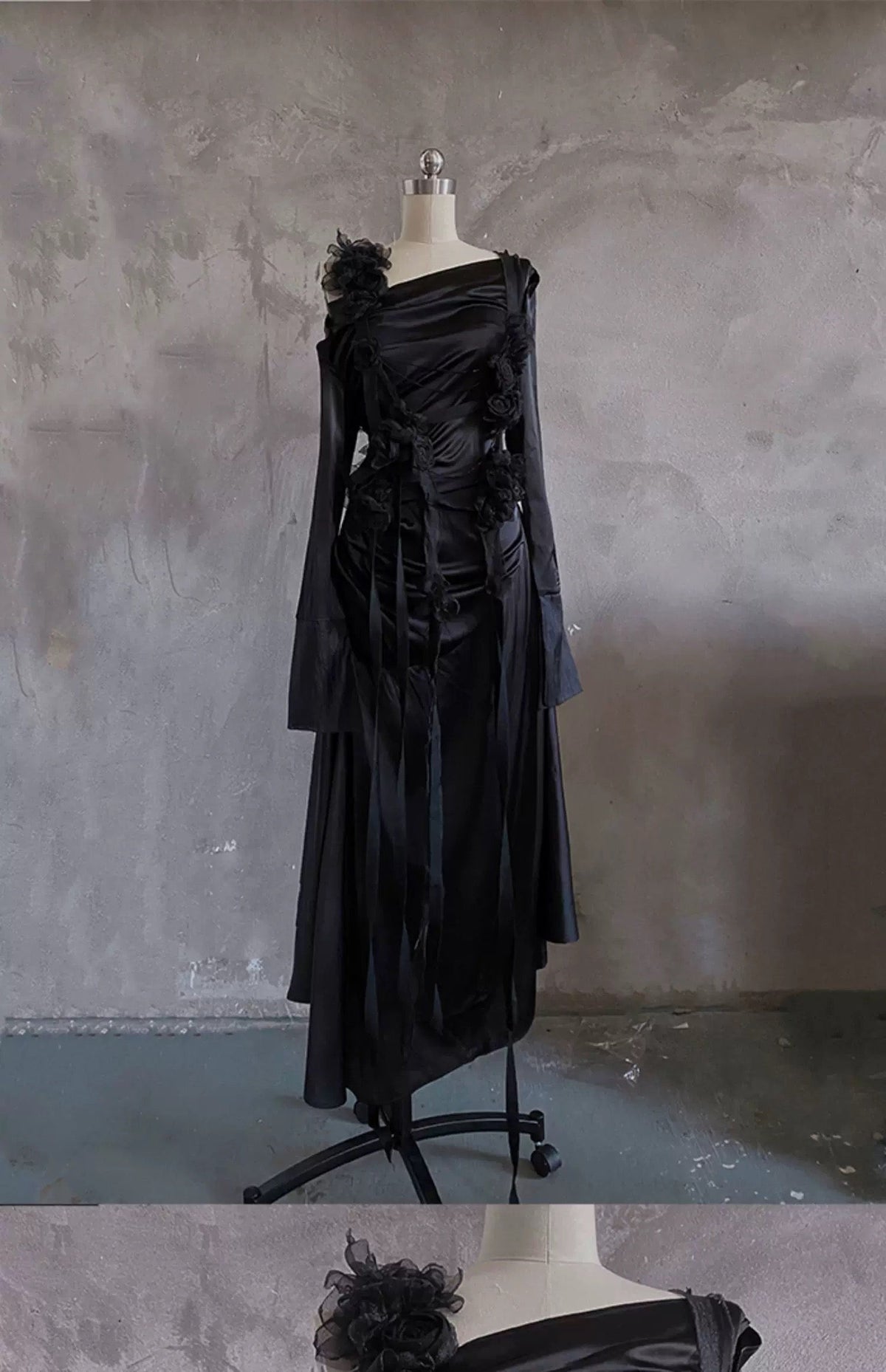 Chic A-Line Straps Black Long Prom Dresses Birthday Dress With Sleeves - FashionDia