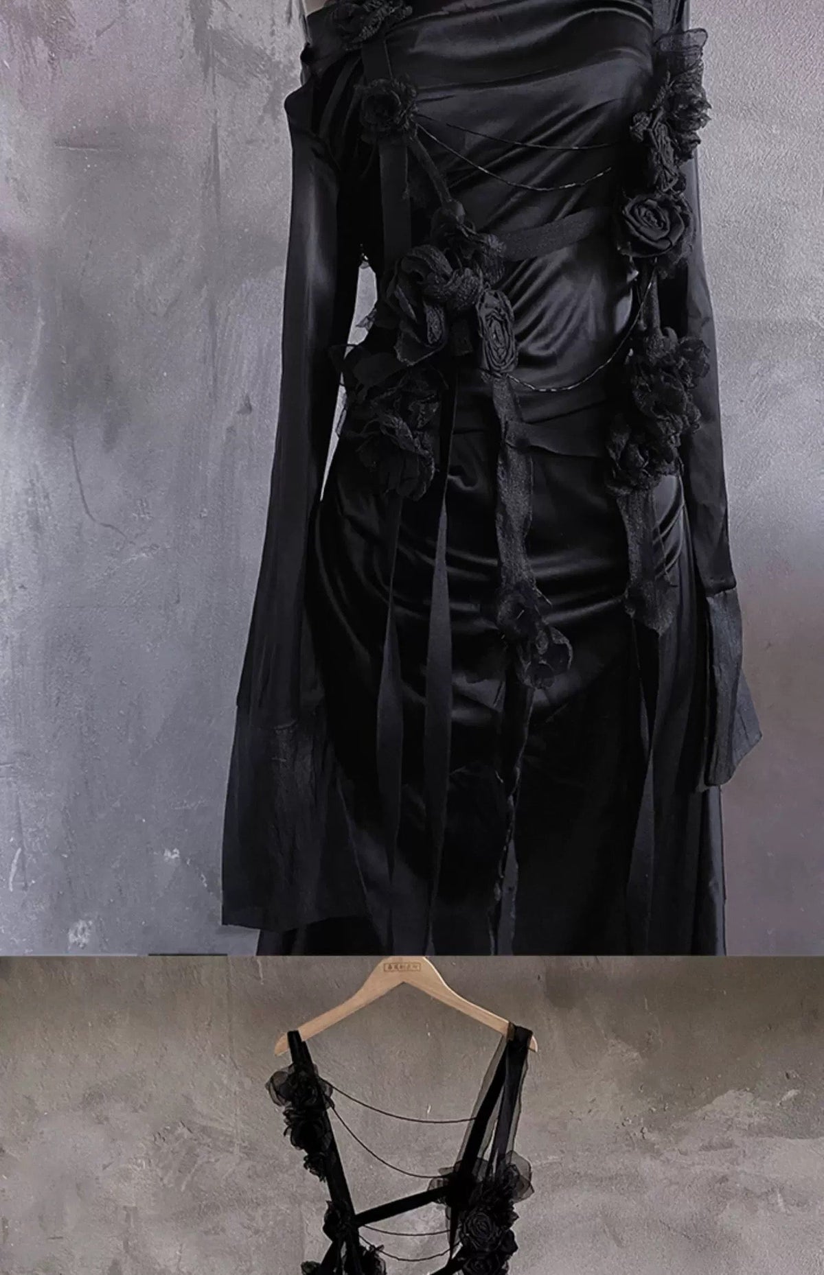 Chic A-Line Straps Black Long Prom Dresses Birthday Dress With Sleeves - View 3 | FashionDia