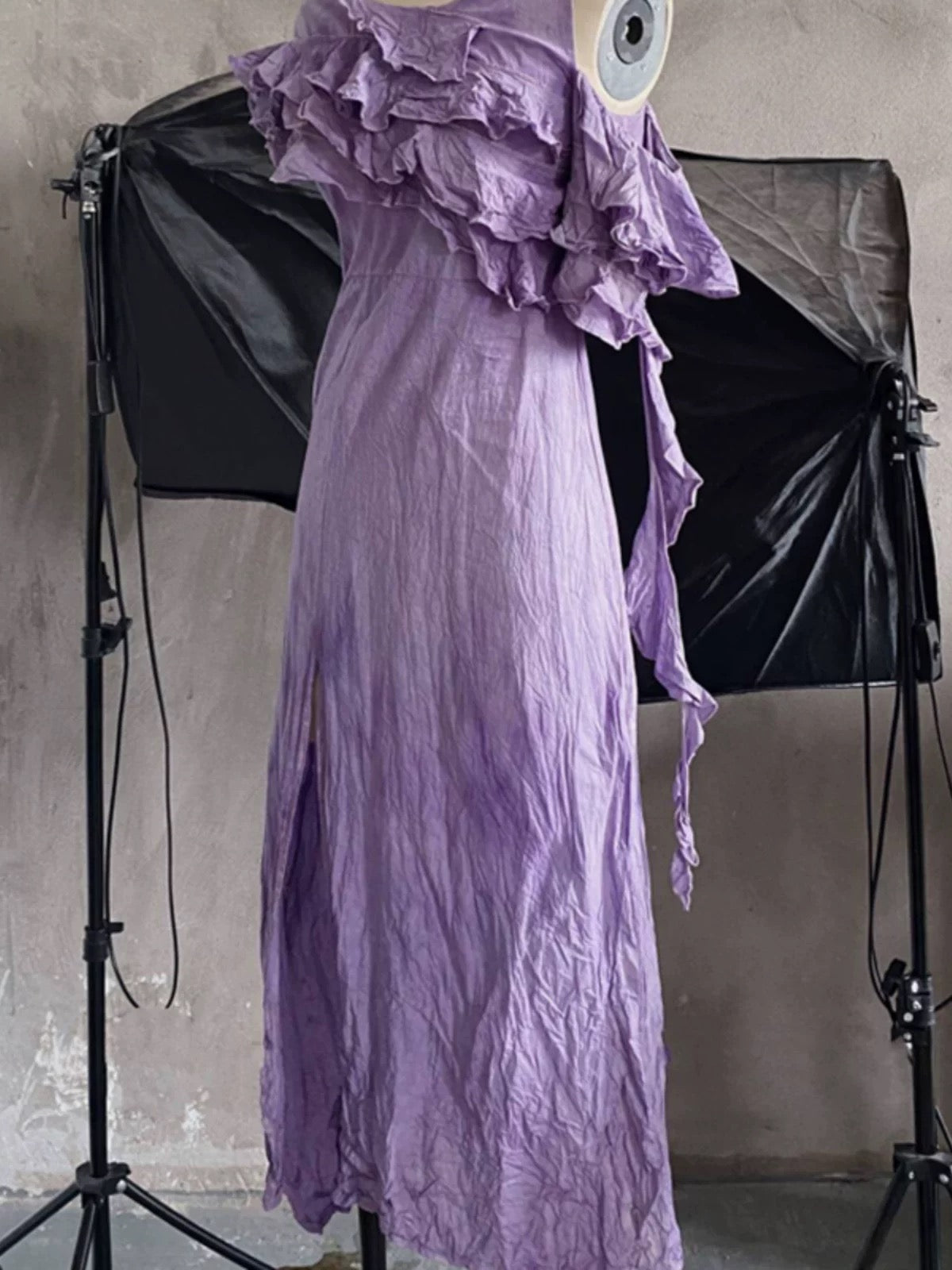 Chic A-Line Scoop Lilac Long Prom Dresses Birthday Dress With Ruffles - FashionDia