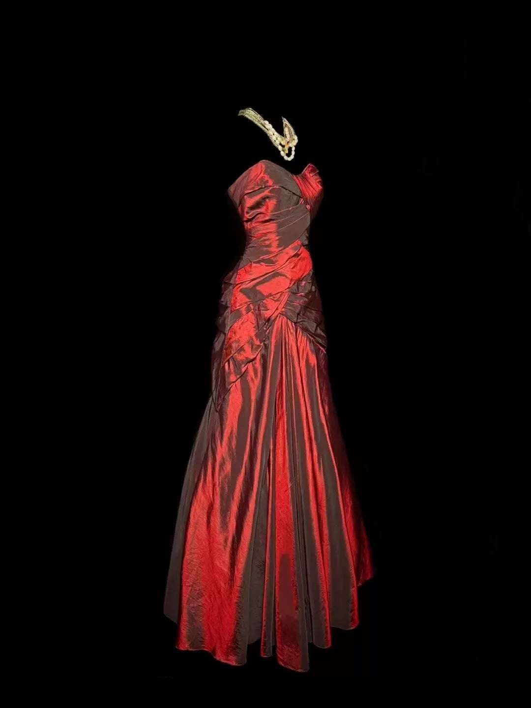 Gorgeous Mermaid Sweetheart Red Taffeta Long Evening Dress Prom Dresses
