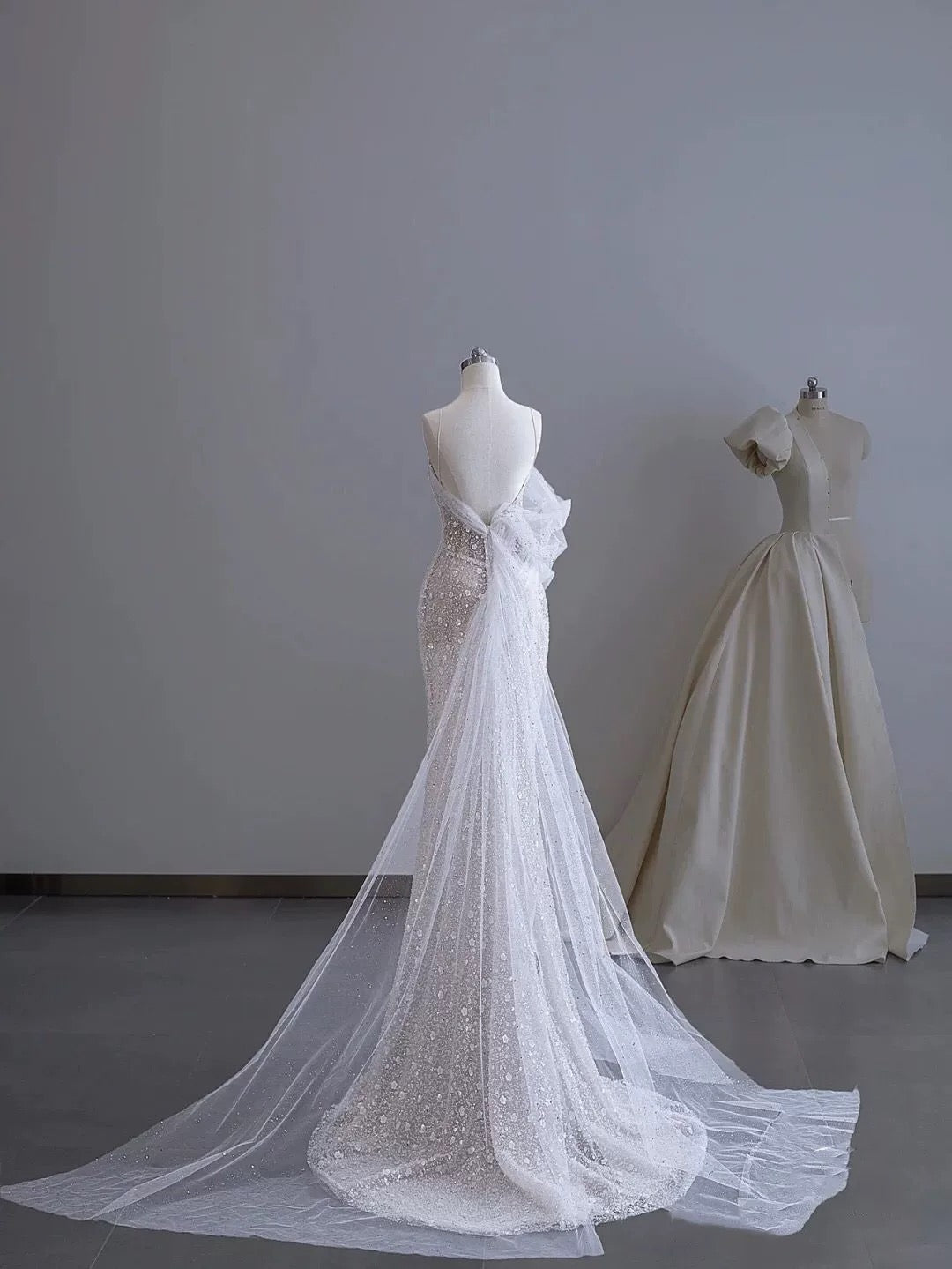 Classy Mermaid Spaghetti Straps White Sequin Long Wedding Dress Bridal Dresses