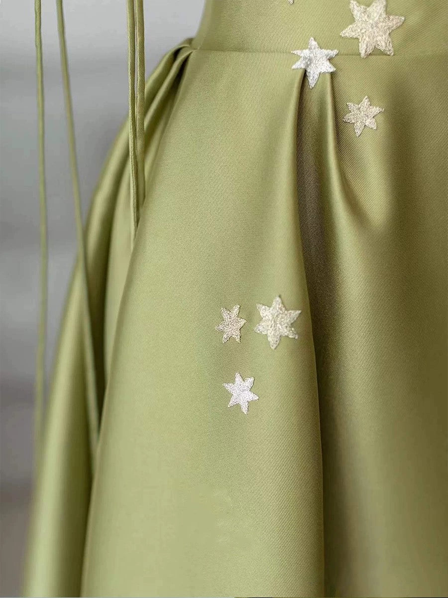 Pretty Ball Gown Straps Sage Green Satin Long Length Evening & Prom Dress - View 3 | FashionDia