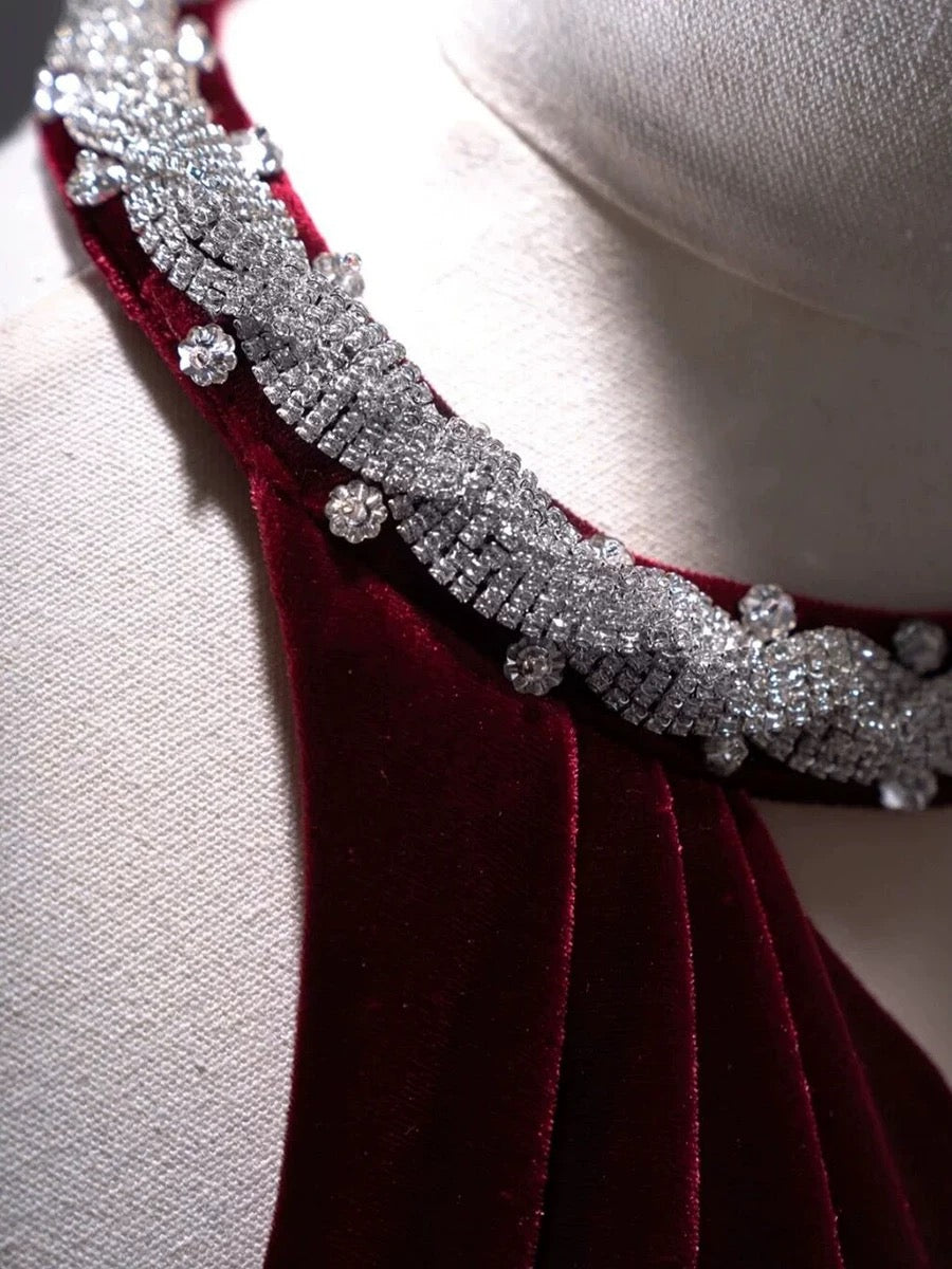 Pretty Mermaid Burgundy Velvet Long Backless Evening & Prom Dress - View 4 | FashionDia