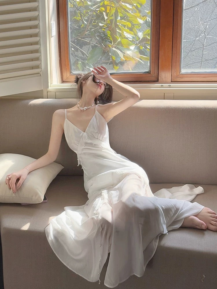 Modest Mermaid Spaghetti Straps White Long Evening Dress Prom Dresses