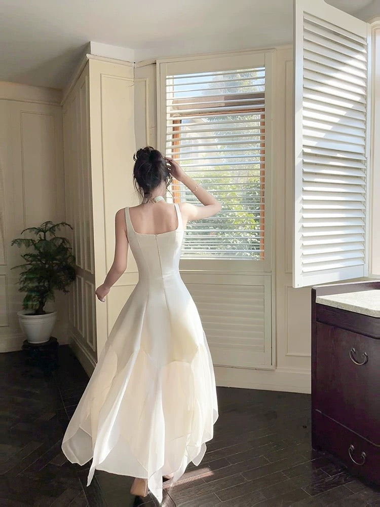 Pretty A-Line Square Neckline White Ankle Length Evening & Prom Dress - View 4 | FashionDia