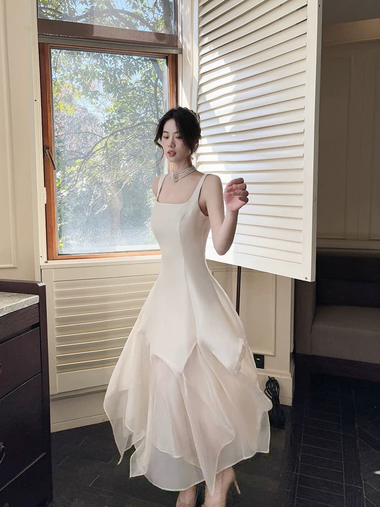 Pretty A-Line Square Neckline White Ankle Length Evening & Prom Dress - View 2 | FashionDia