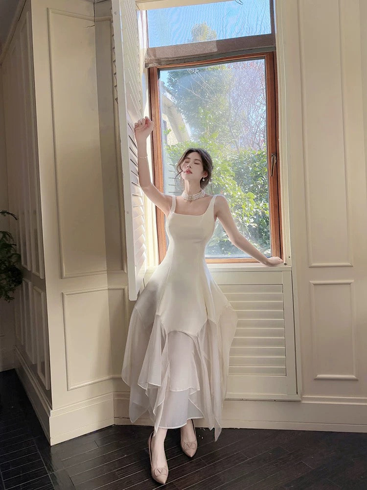 Pretty A-Line Square Neckline White Ankle Length Evening & Prom Dress - View 3 | FashionDia
