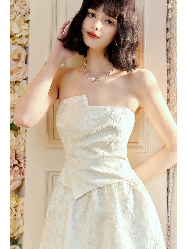 Pretty A Line Strapless Neckline White Ankle Length Evening Dress Prom Dresses