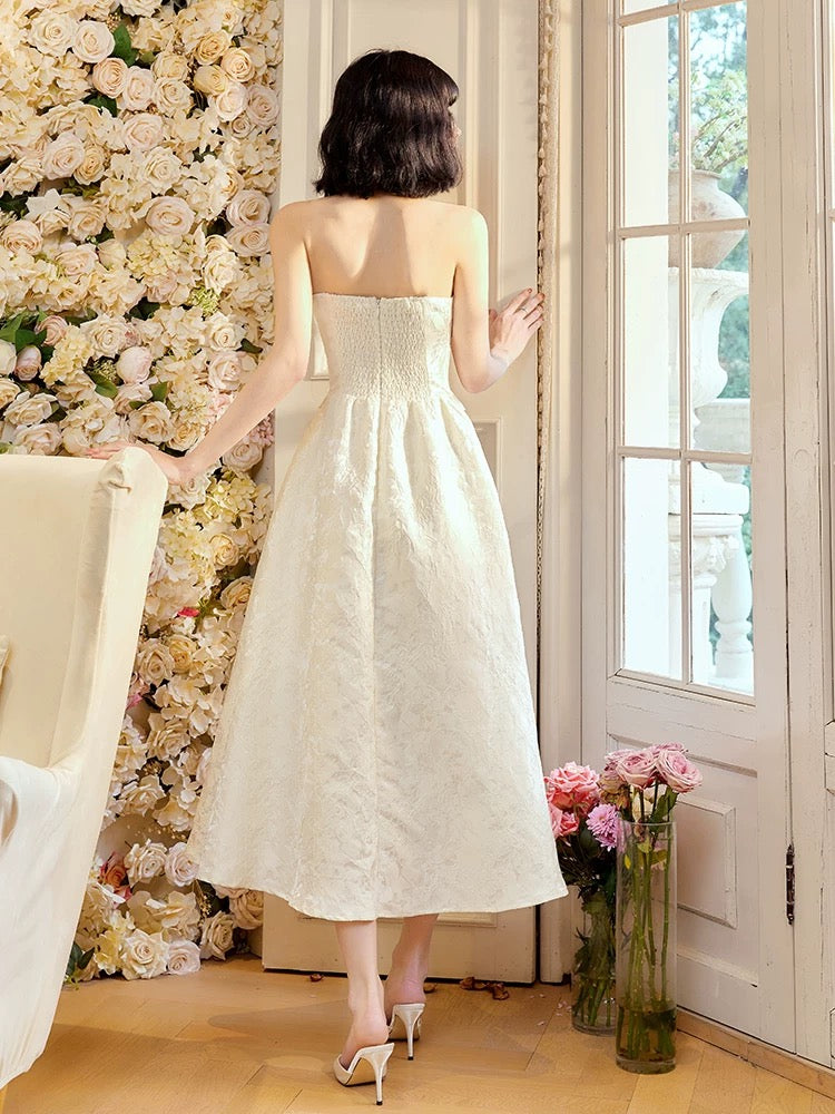 Pretty A Line Strapless Neckline White Ankle Length Evening Dress Prom Dresses