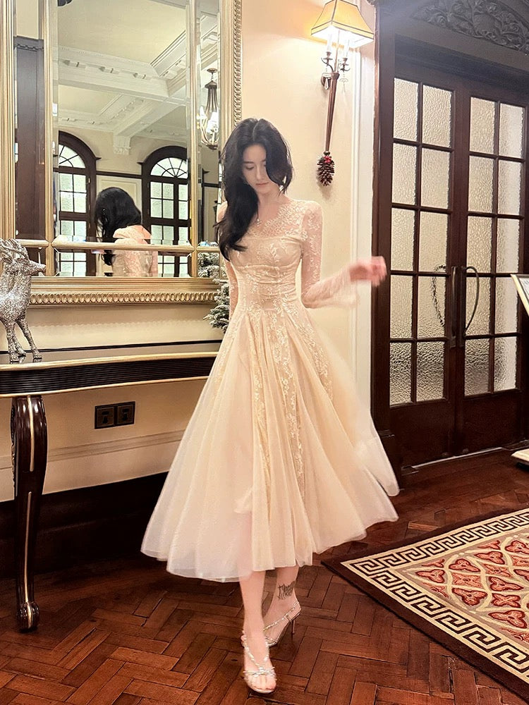 Modest A line V Neckline Lace Ankle Length Evening Dress Prom Dresses