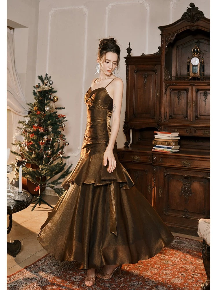 Retro Mermaid Spaghetti Straps Long Length Evening Dress Prom Dresses
