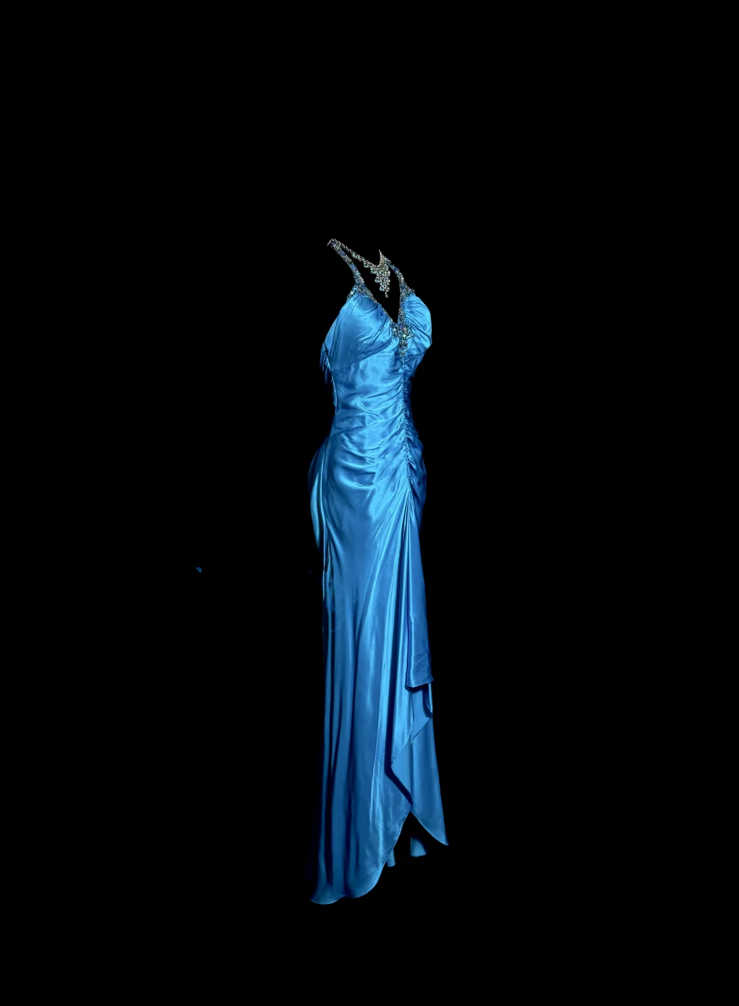 Vintage Mermaid Halter Neck Royal Blue Satin Backless Prom Gown Fairy Prom Dresses
