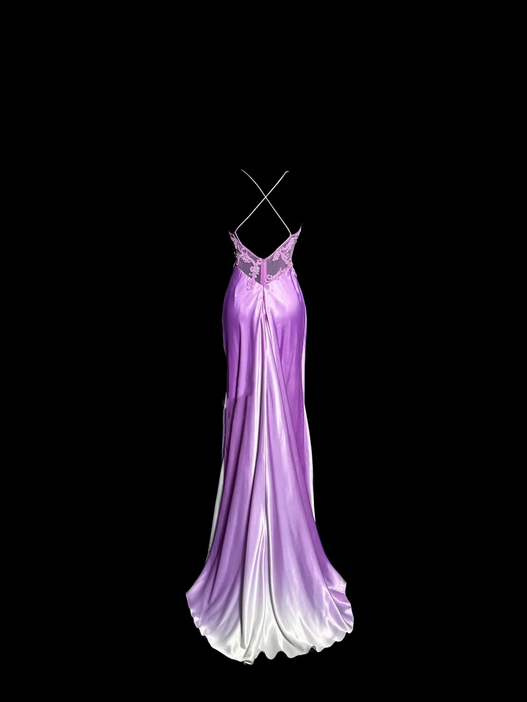 Aesthetic A-Line Halter Neckline Lilac Satin Prom Dress Ruffle Long Party Dress - View 2 | FashionDia
