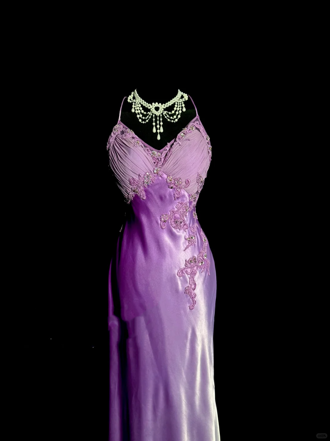 Aesthetic A-Line Halter Neckline Lilac Satin Prom Dress Ruffle Long Party Dress - View 3 | FashionDia