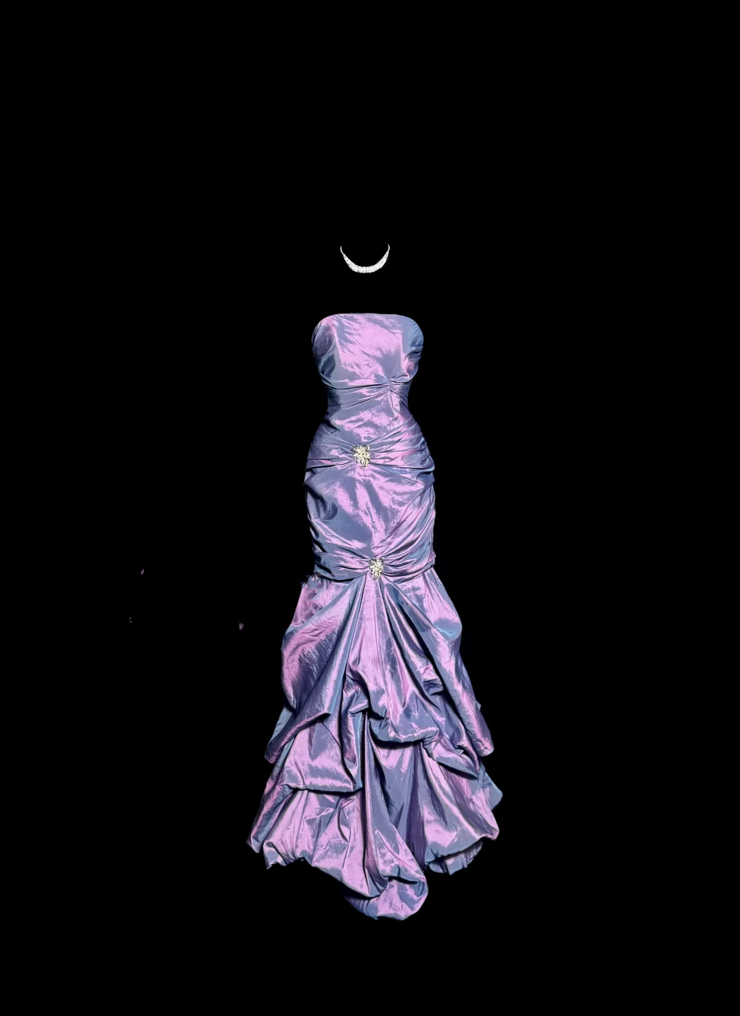 Aesthetic Mermaid Strapless Neckline Grape Taffeta Prom Dress Ruffle Long Party Dress