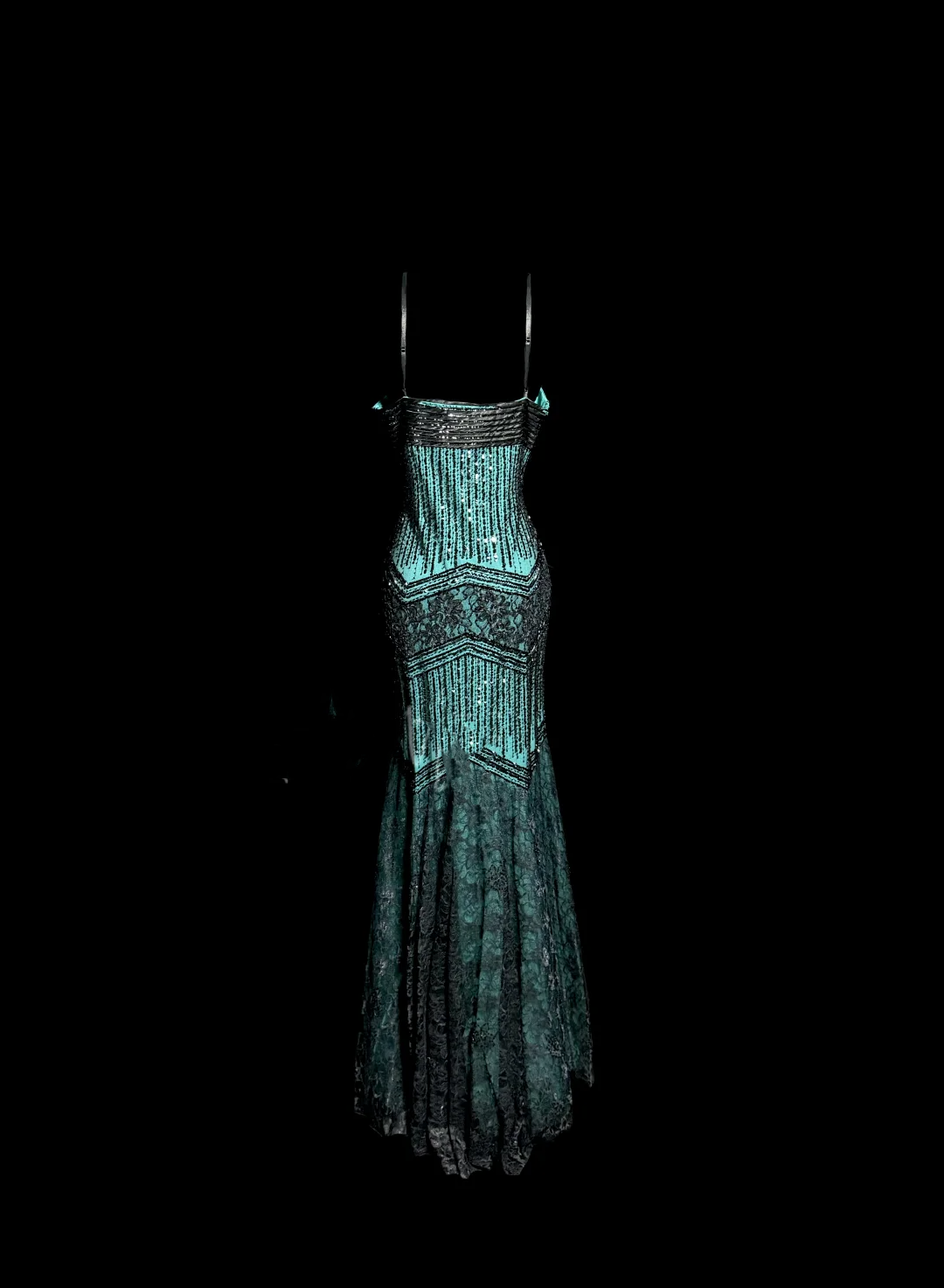 Aesthetic Mermaid Spaghetti Straps Green Prom Dress Long Party Dress - View 2 | FashionDia