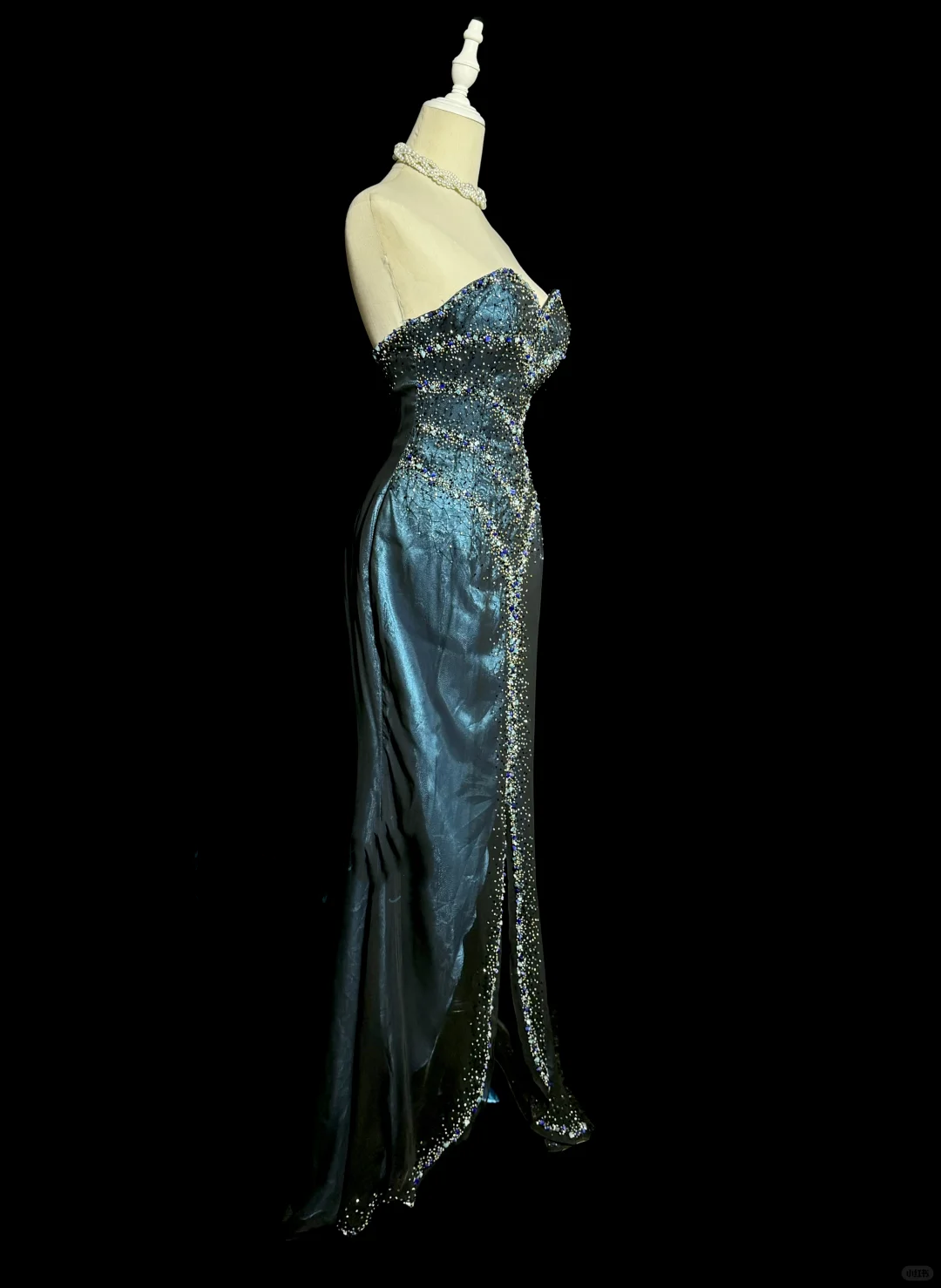 Vintage Mermaid Sweetheart Sleeveless Long Blue Slit Prom Gown Fairy Prom Dresses - View 2 | FashionDia