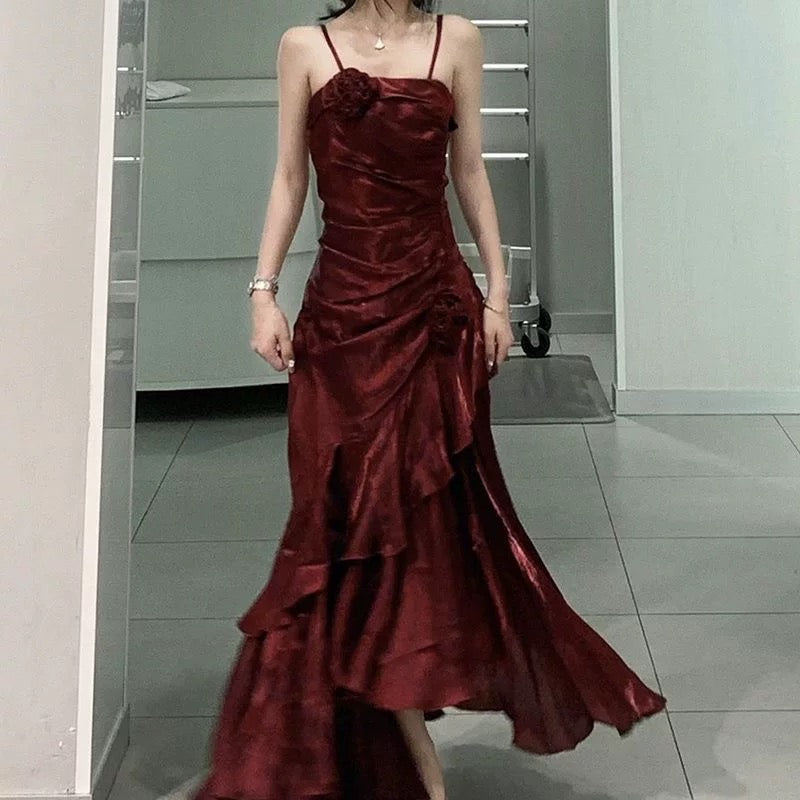 Vintage Mermaid Spaghetti Straps Long Party Dresses Birthday Outfits - View 6 | FashionDia