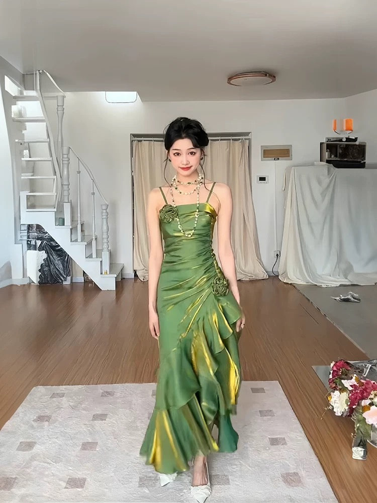 Vintage Mermaid Spaghetti Straps Long Party Dresses Birthday Outfits - View 4 | FashionDia