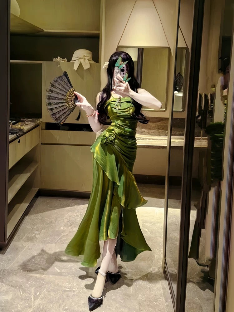 Vintage Mermaid Spaghetti Straps Long Party Dresses Birthday Outfits - View 10 | FashionDia