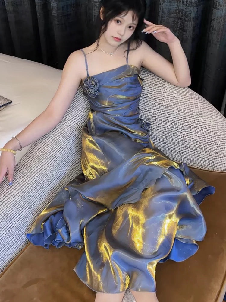 Vintage Mermaid Spaghetti Straps Long Party Dresses Birthday Outfits - FashionDia