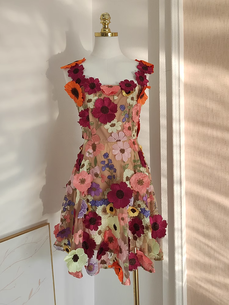 Cute A line Straps Sleeveless Floral Pink Party Dress Short Holiday Dresses