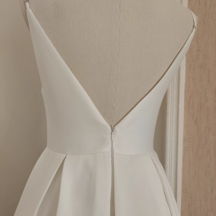 Simple A-Line Spaghetti Straps White Vacation Dress Satin Women Birthday Dresses - View 3 | FashionDia