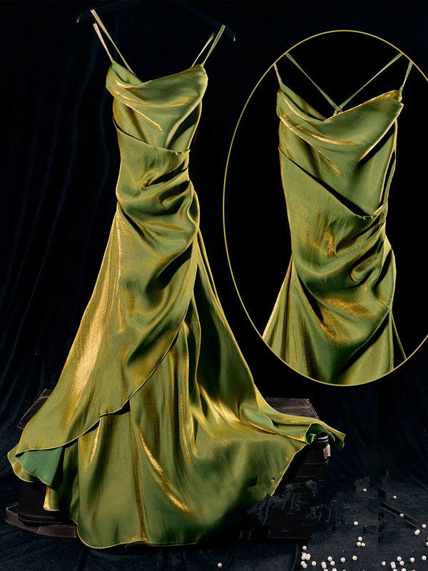 Vintage Sheath Spaghetti Straps Green Ankle Length Prom Dresses Birthday Outfits