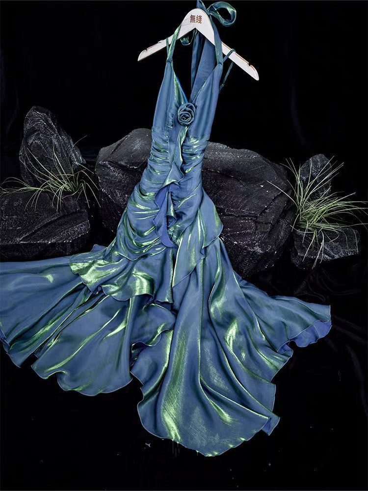 Vintage Mermaid Spaghetti Straps Ice Blue Long Length Prom Dresses Birthday Outfits